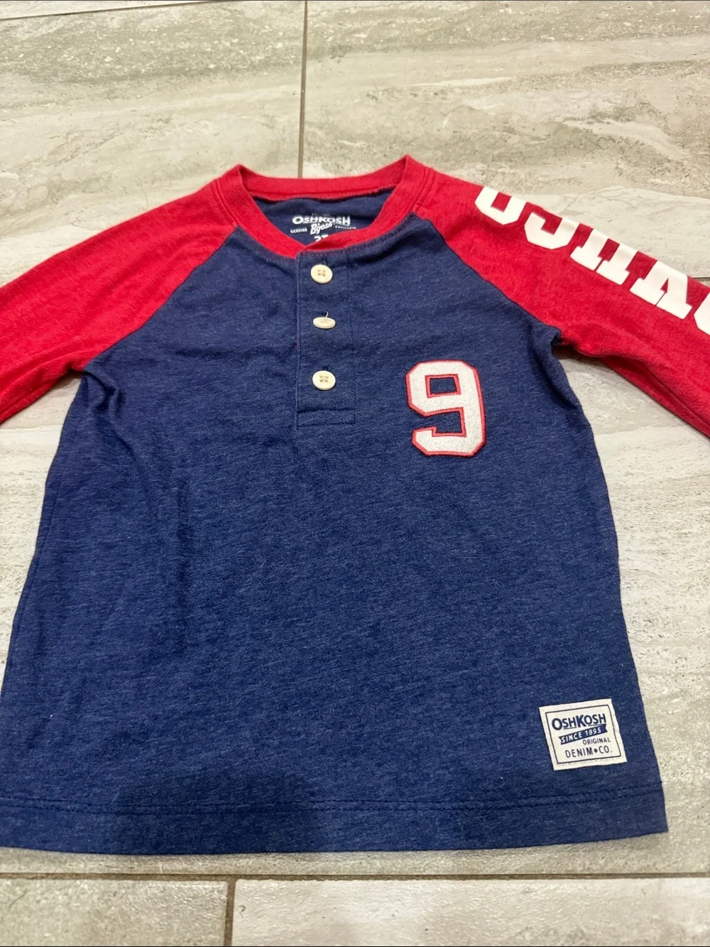 OshKosh B'gosh Navy & Red Raglan Henley with Number 9